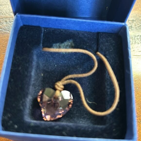 Swarovski Mini Heart Pendant Rosaline  pink crystal and  material in cord NWOT - Picture 2 of 6